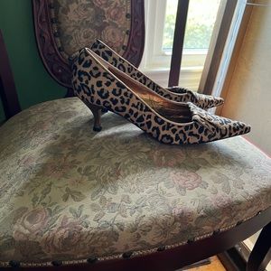 Kitten cheetah suede heels.  Bronze leather heel. Brand New!